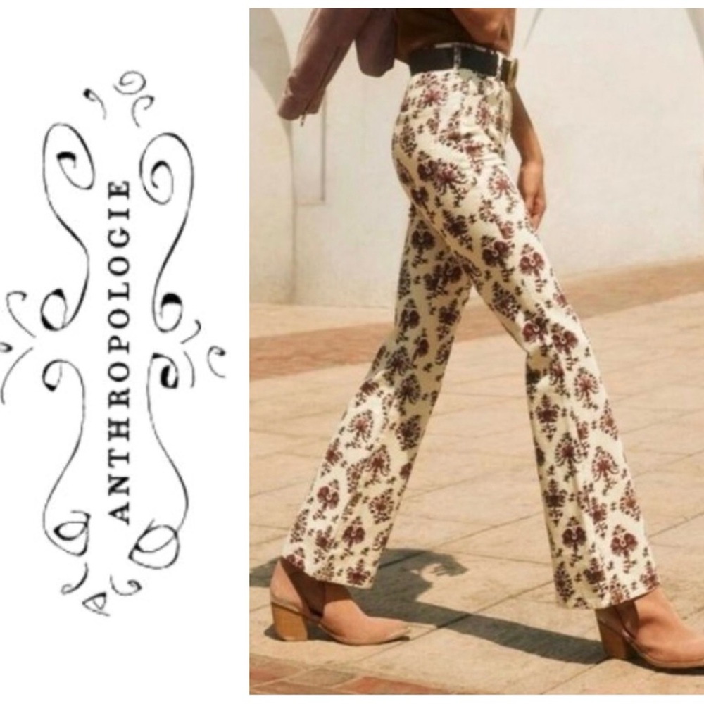 NWOT Anthropologie Pilcro cream corduroy boho printed bootcut jeans